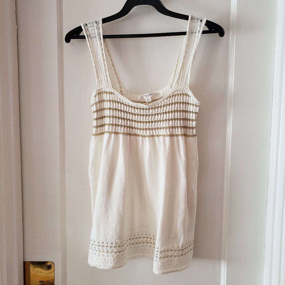 Old Navy Cream Gold Shirred Smock Babydoll Knit Tank Top Size M